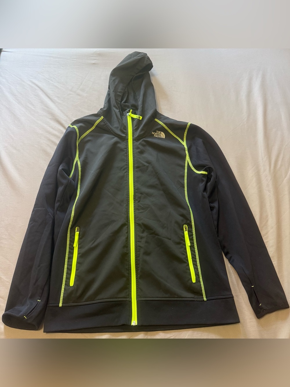 The North Face Black Hooded Jacket with Neon Yellow Trim